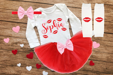 Monogram Valentines Baby Girl Outfit -Kisses