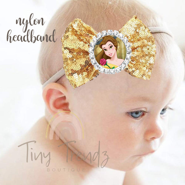 Belle Sequin Gold Bow