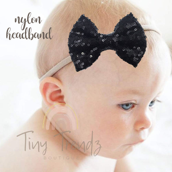 Black Sequin Hair Bow