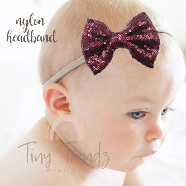 Burgundy Sequin Hair Bow